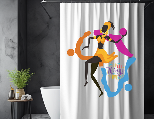All Things in Love Shower Curtain